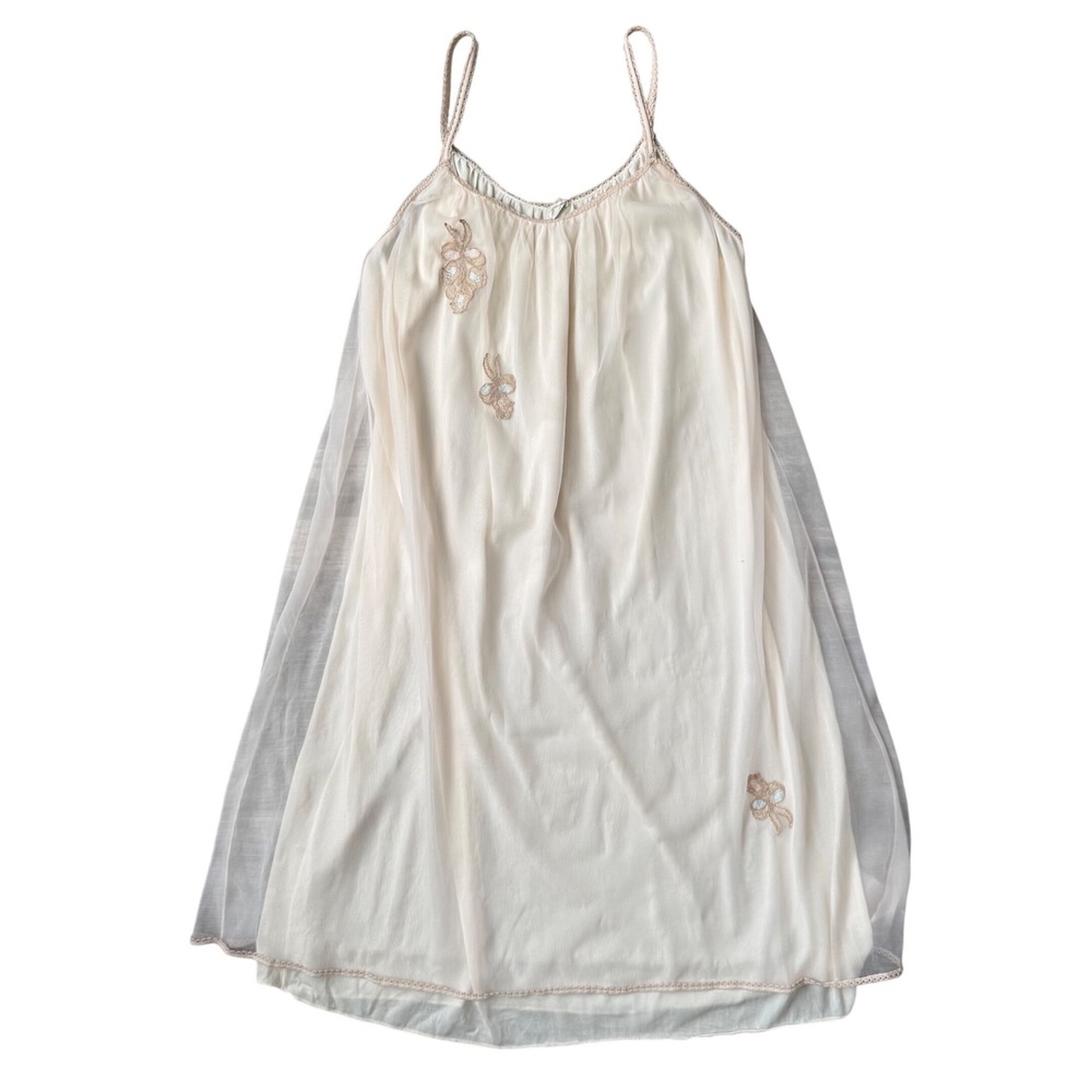 Vintage Aristocraft by Superior‎ Ivory Sheer Nylon Embroidered Nightgown Small